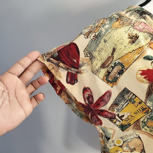 Theomiles Chi-Chi Bar & Grill 100% Silk Short Sleeve Top 8 - Picture 4 of 9